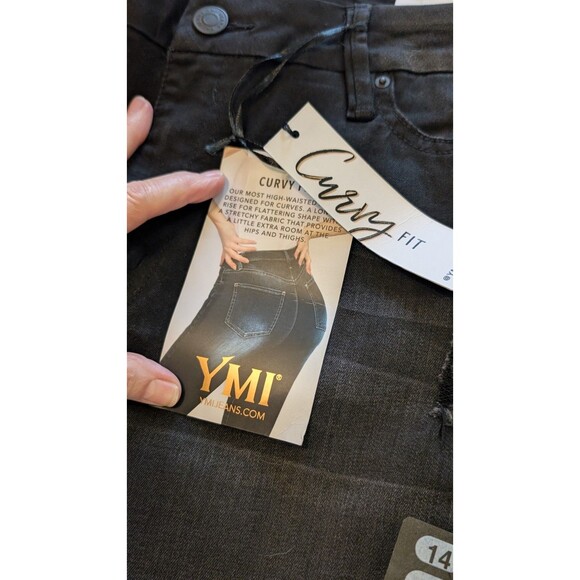 YMI Curvy Fit Women’s Size 14 Skinny Jeans Black High Rise Distressed NWT - Picture 2 of 13